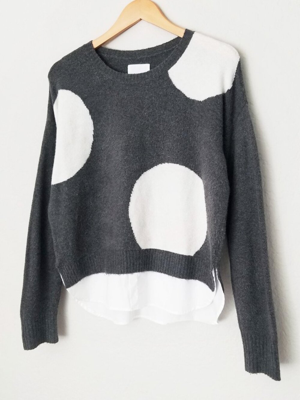 B+AB Charcoal Grey White Oversized Polka Dot Layered Sweater XS Crewneck Preppy